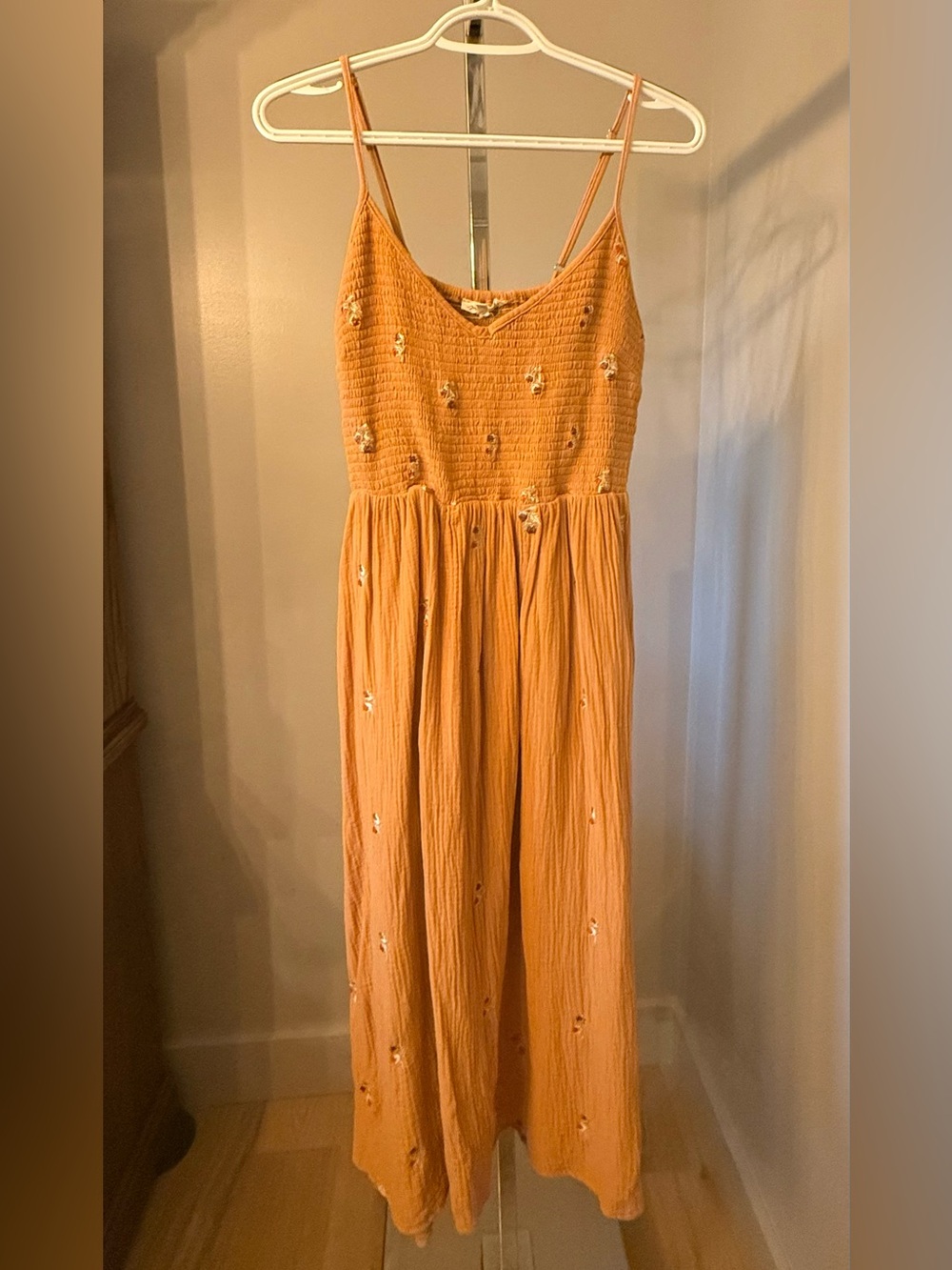 Mystree Rust Embroidered Crinkle Dress